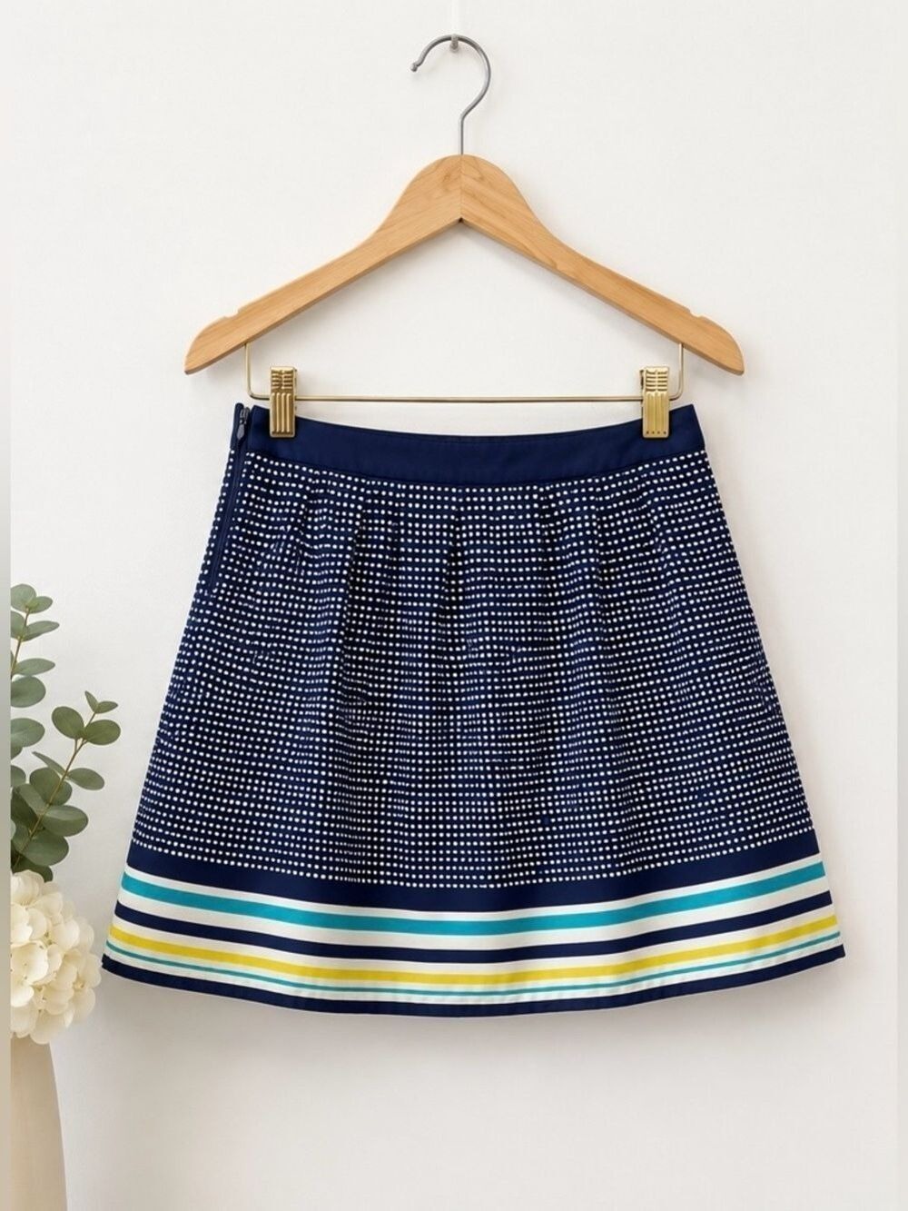 Tommy Hilfiger Skater Skirt Navy White Polka Dot Striped Hem Size 2